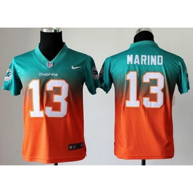 Miami Dolphins #13 Dan Marino Aqua Green-Orange Youth Stitched NFL Elite Fadeaway Fashion Jersey