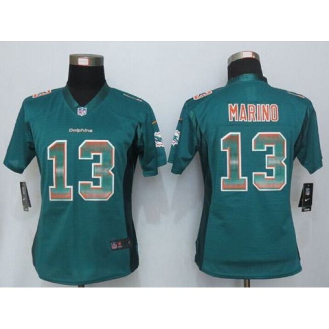Women's Dolphins #13 Dan Marino Aqua Green Team Color Stitched NFL Elite Strobe Jersey