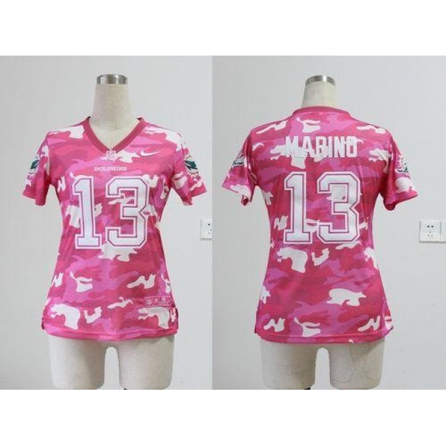 Women's Dolphins #13 Dan Marino Pink Stitched NFL Elite Camo Jersey