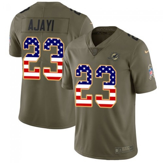 Miami Dolphins #23 Jay Ajayi Olive-USA Flag Youth Stitched NFL Limited 2017 Salute to Service Jersey