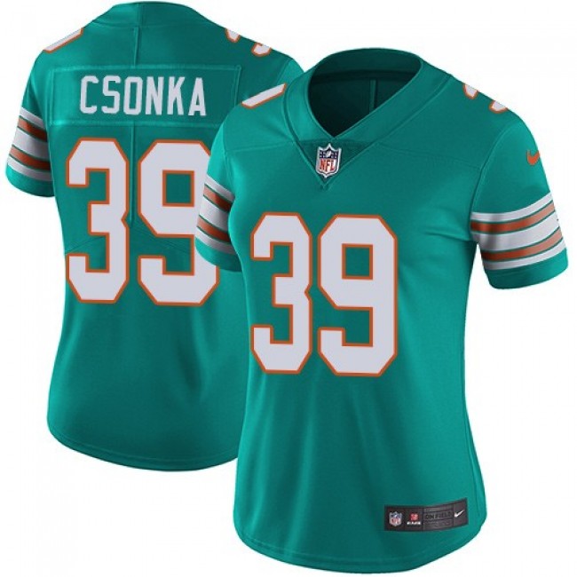 Women's Dolphins #39 Larry Csonka Aqua Green Alternate Stitched NFL Vapor Untouchable Limited Jersey
