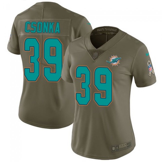 Women's Dolphins #39 Larry Csonka Olive Stitched NFL Limited 2017 Salute to Service Jersey