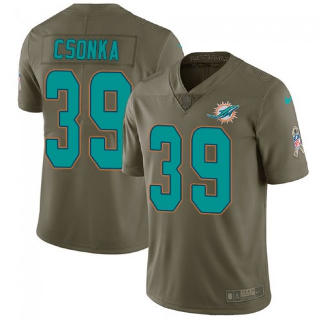Miami Dolphins #39 Larry Csonka Olive Youth Stitched NFL Limited 2017 Salute to Service Jersey