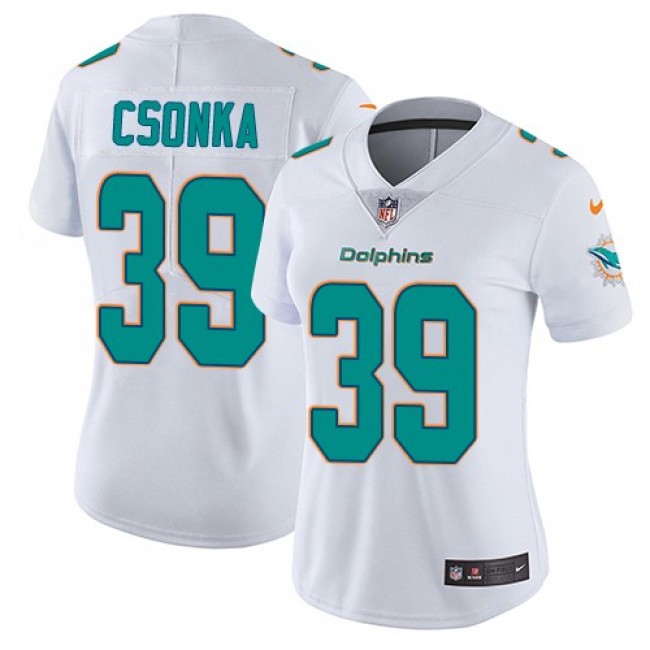 Women's Dolphins #39 Larry Csonka White Stitched NFL Vapor Untouchable Limited Jersey