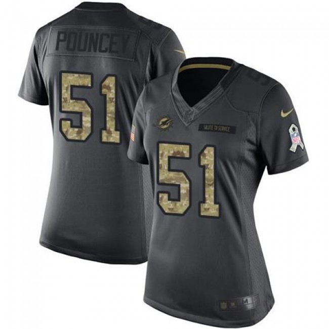 Women's Dolphins #51 Mike Pouncey Black Stitched NFL Limited 2016 Salute to Service Jersey