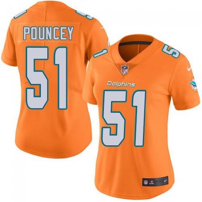 Women's Dolphins #51 Mike Pouncey Orange Stitched NFL Limited Rush Jersey