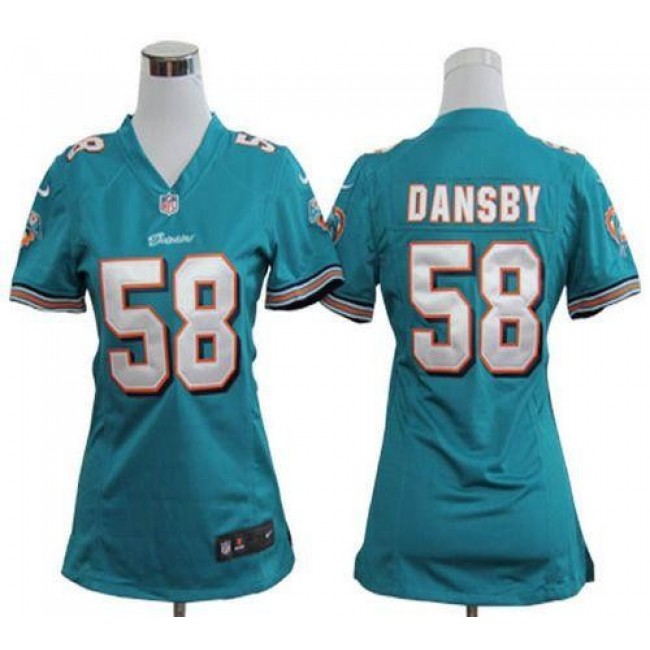 Women's Dolphins #58 Karlos Dansby Aqua Green Team Color Stitched NFL Elite Jersey