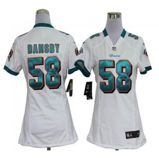 Women's Dolphins #58 Karlos Dansby White Stitched NFL Elite Jersey