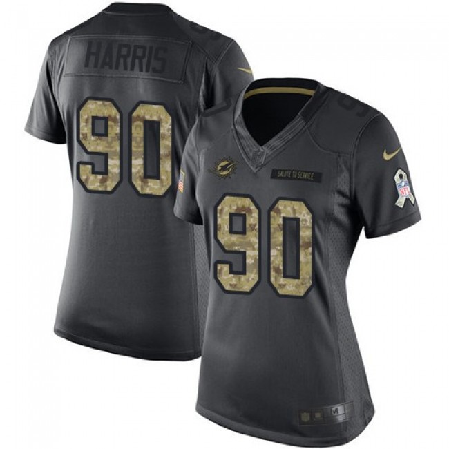 Women's Dolphins #90 Charles Harris Black Stitched NFL Limited 2016 Salute to Service Jersey