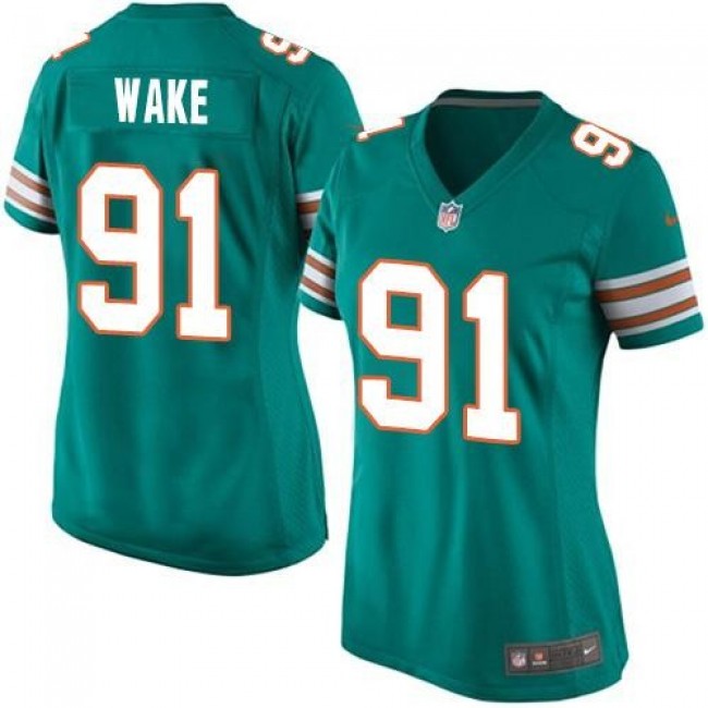 Women's Dolphins #91 Cameron Wake Aqua Green Alternate Stitched NFL Elite Jersey
