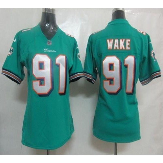 Women's Dolphins #91 Cameron Wake Aqua Green Team Color Stitched NFL Elite Jersey