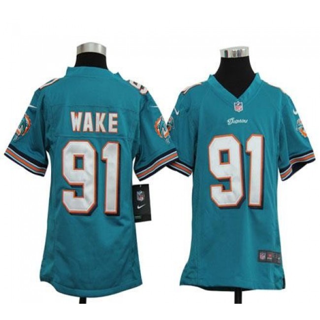 Miami Dolphins #91 Cameron Wake Aqua Green Team Color Youth Stitched NFL Elite Jersey