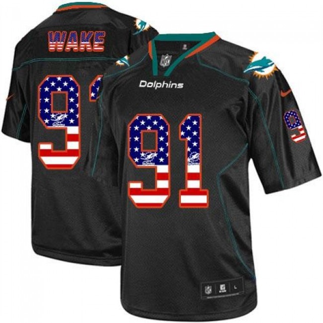 Nike Dolphins #91 Cameron Wake Black Men's Stitched NFL Elite USA Flag Fashion Jersey