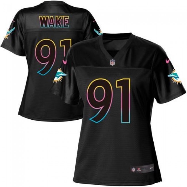 Women's Dolphins #91 Cameron Wake Black NFL Game Jersey