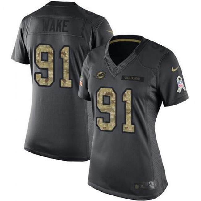 Women's Dolphins #91 Cameron Wake Black Stitched NFL Limited 2016 Salute to Service Jersey