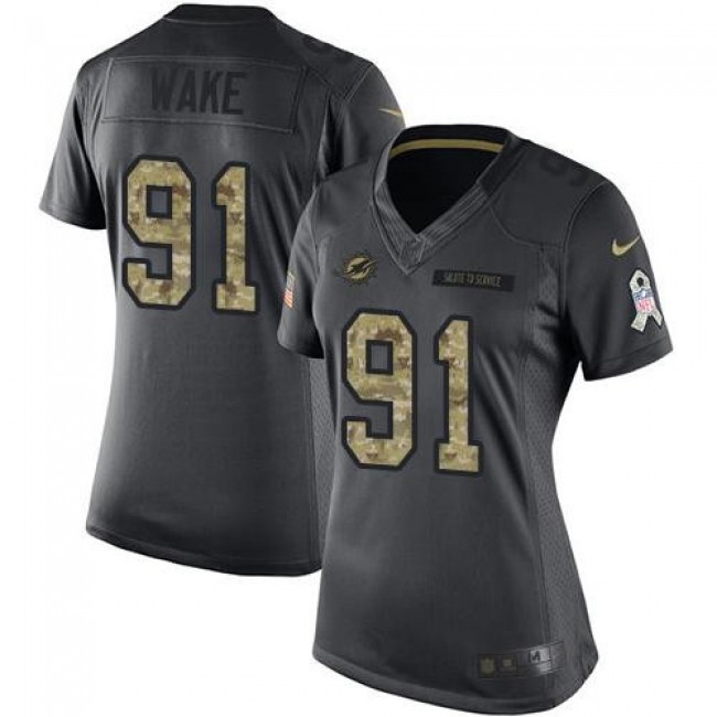 Women's Dolphins #91 Cameron Wake Black Stitched NFL Limited 2016 Salute to Service Jersey