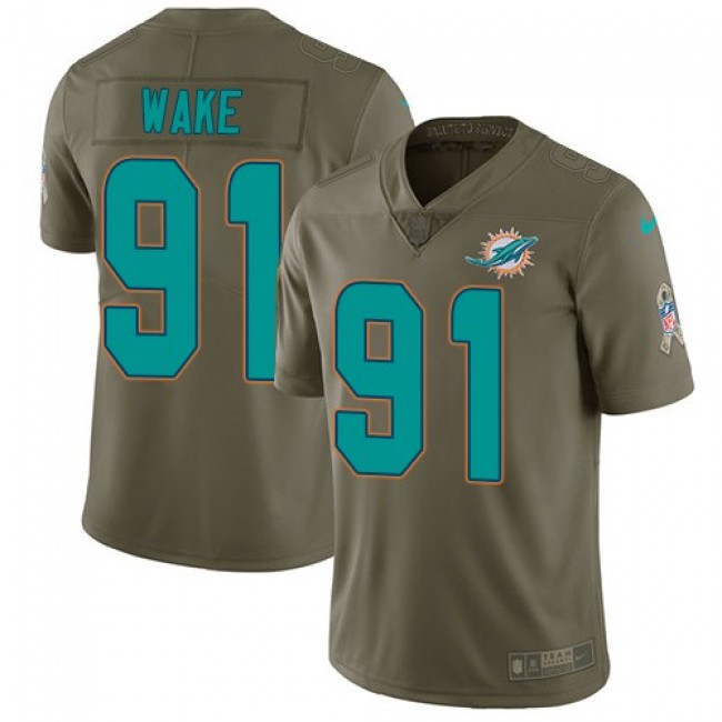 Nike Dolphins #91 Cameron Wake Olive Men's Stitched NFL Limited 2017 Salute to Service Jersey