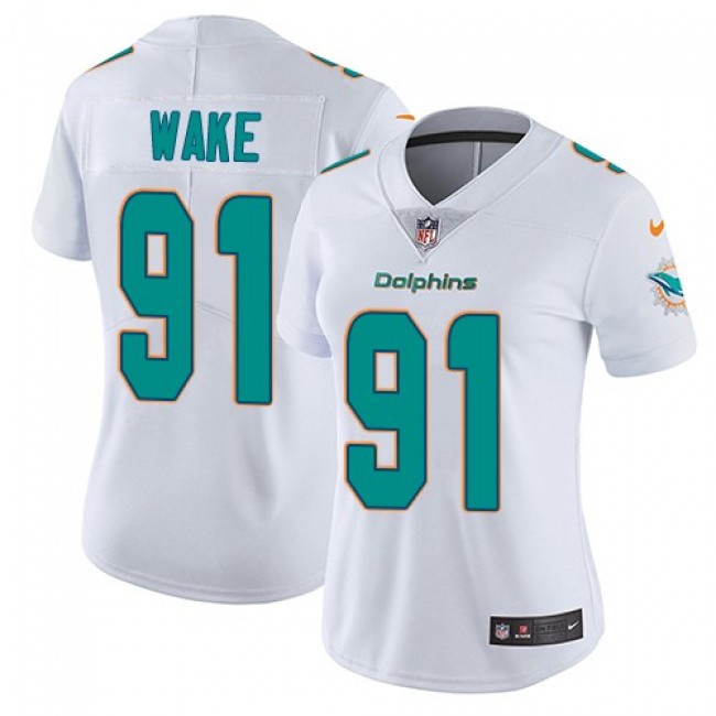 Women's Dolphins #91 Cameron Wake White Stitched NFL Vapor Untouchable Limited Jersey