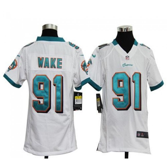 Miami Dolphins #91 Cameron Wake White Youth Stitched NFL Elite Jersey
