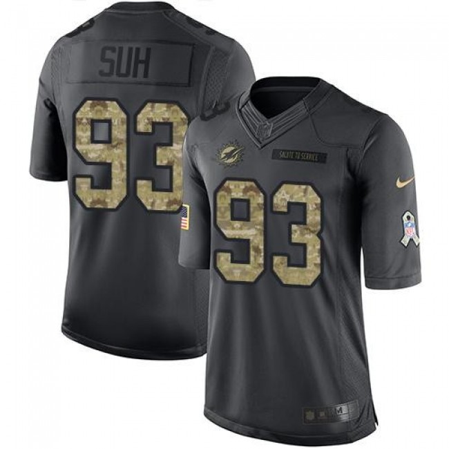 Miami Dolphins #93 Ndamukong Suh Black Youth Stitched NFL Limited 2016 Salute to Service Jersey