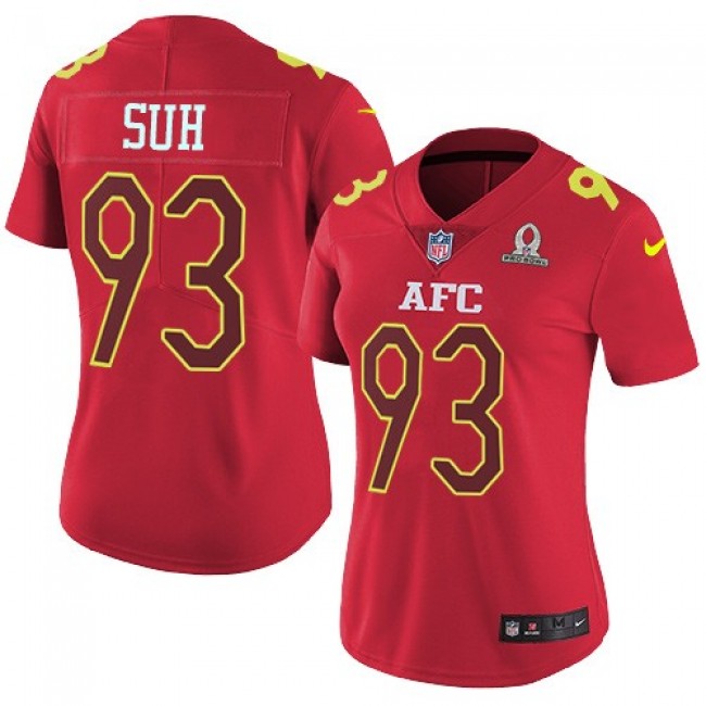 Women's Dolphins #93 Ndamukong Suh Red Stitched NFL Limited AFC 2017 Pro Bowl Jersey