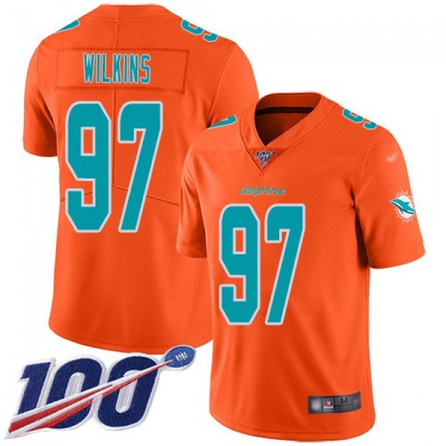 Nike Dolphins #97 Christian Wilkins Orange Men's Stitched NFL Limited Inverted Legend 100th Season Jersey