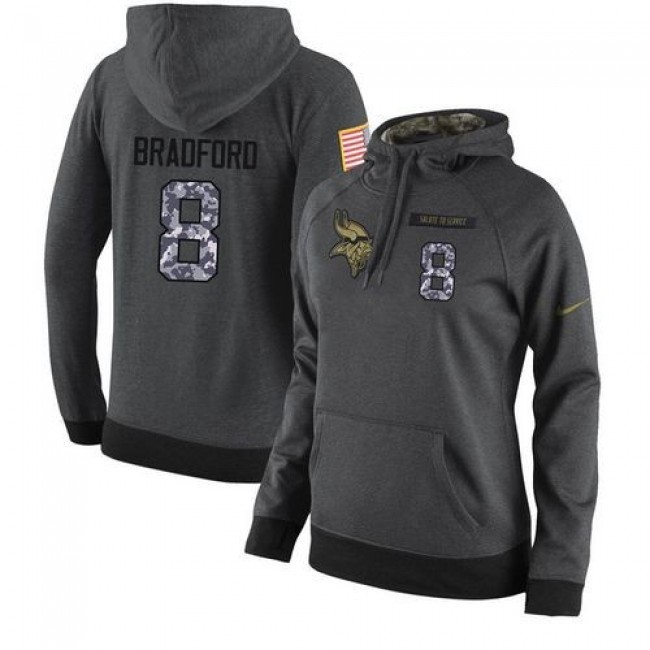 Women's NFL Minnesota Vikings #8 Sam Bradford Stitched Black Anthracite Salute to Service Player Hoodie Jersey