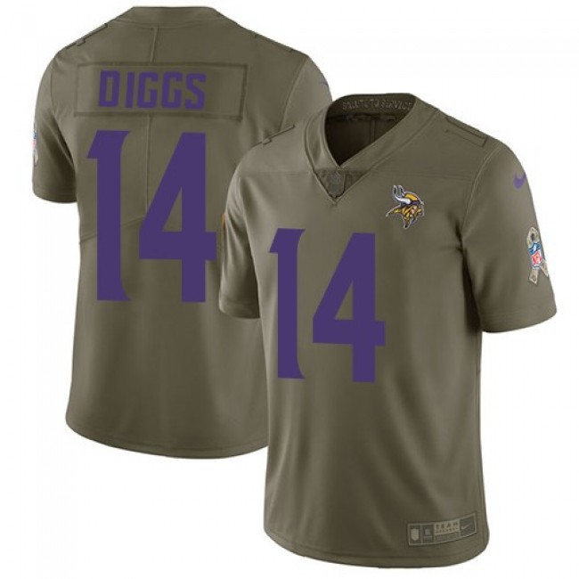 Minnesota Vikings #14 Stefon Diggs Olive Youth Stitched NFL Limited 2017 Salute to Service Jersey