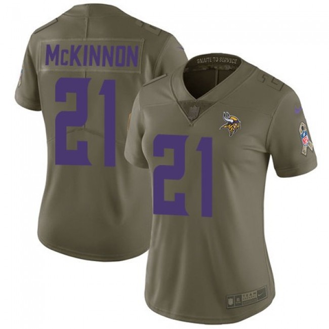 Women's Vikings #21 Jerick McKinnon Olive Stitched NFL Limited 2017 Salute to Service Jersey