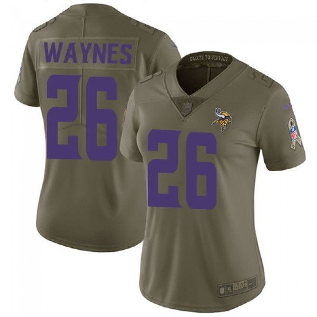 Women's Vikings #26 Trae Waynes Olive Stitched NFL Limited 2017 Salute to Service Jersey