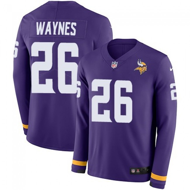 Nike Vikings #26 Trae Waynes Purple Team Color Men's Stitched NFL Limited Therma Long Sleeve Jersey