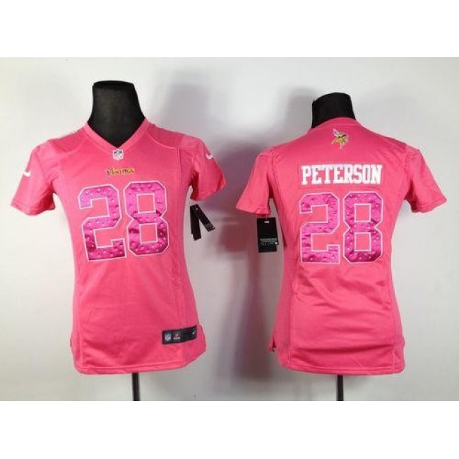 Women's Vikings #28 Adrian Peterson Pink Sweetheart Stitched NFL Elite Jersey