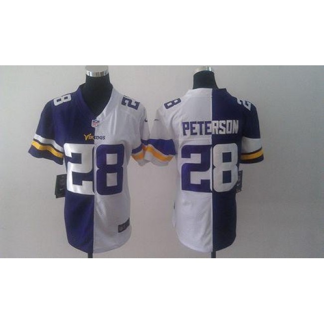 Women's Vikings #28 Adrian Peterson Purple White Stitched NFL Elite Split Jersey