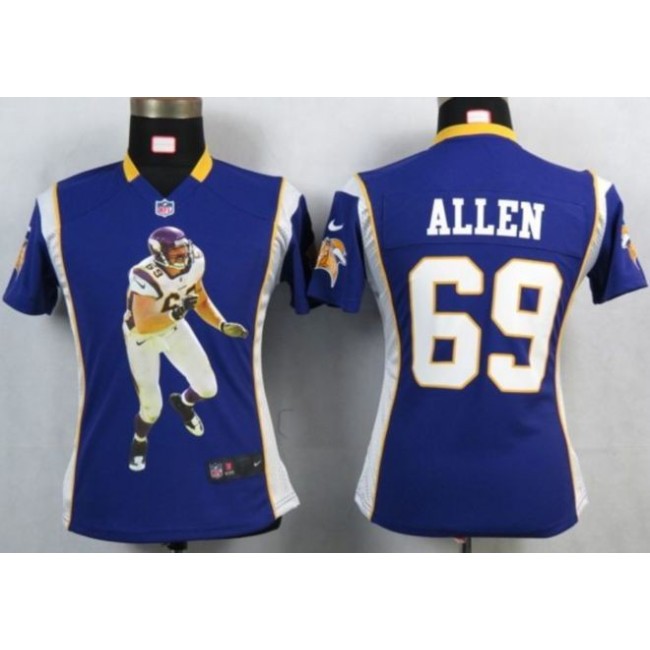 Women's Vikings #69 Jared Allen Purple Team Color Portrait NFL Game Jersey