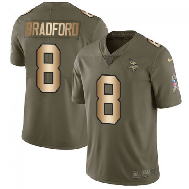 Minnesota Vikings #8 Sam Bradford Olive-Gold Youth Stitched NFL Limited 2017 Salute to Service Jersey