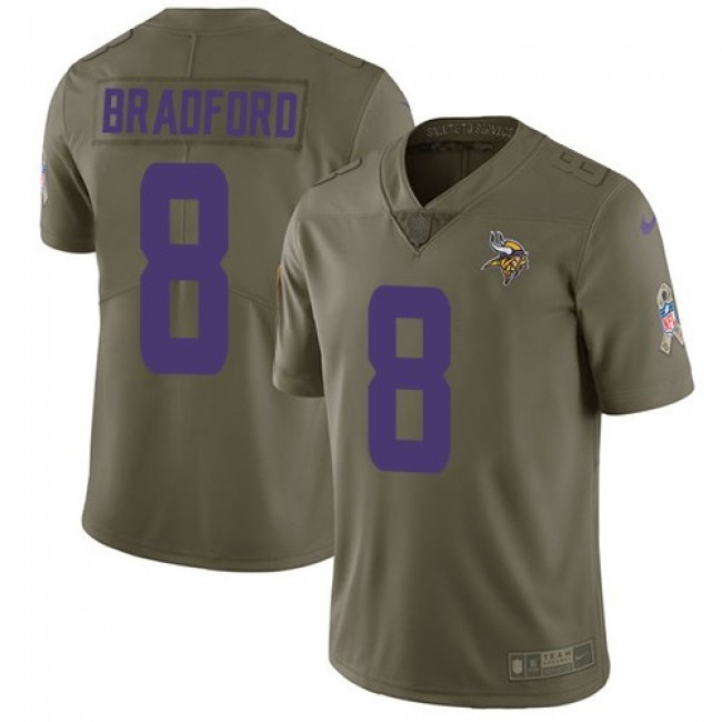 Minnesota Vikings #8 Sam Bradford Olive Youth Stitched NFL Limited 2017 Salute to Service Jersey