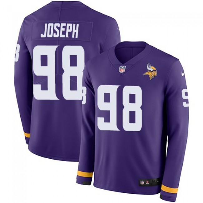 Nike Vikings #98 Linval Joseph Purple Team Color Men's Stitched NFL Limited Therma Long Sleeve Jersey