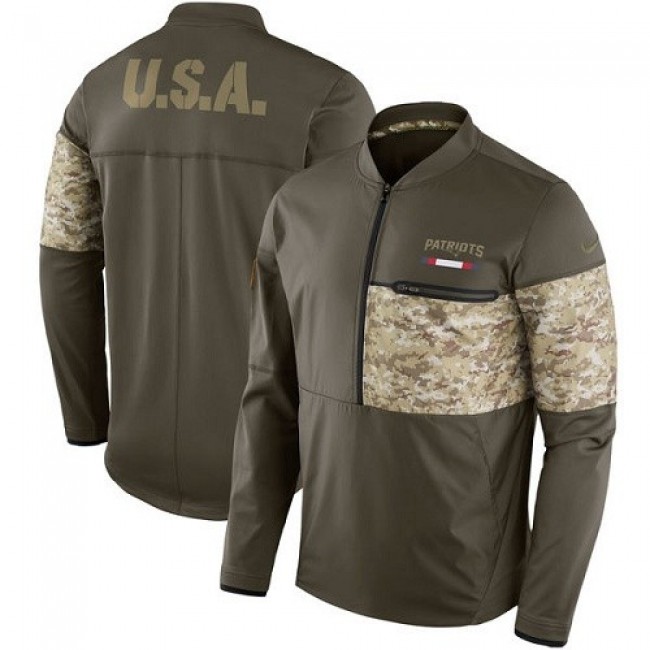 Men's New England Patriots Nike Olive Salute to Service Sideline Hybrid Half-Zip Pullover Jacket