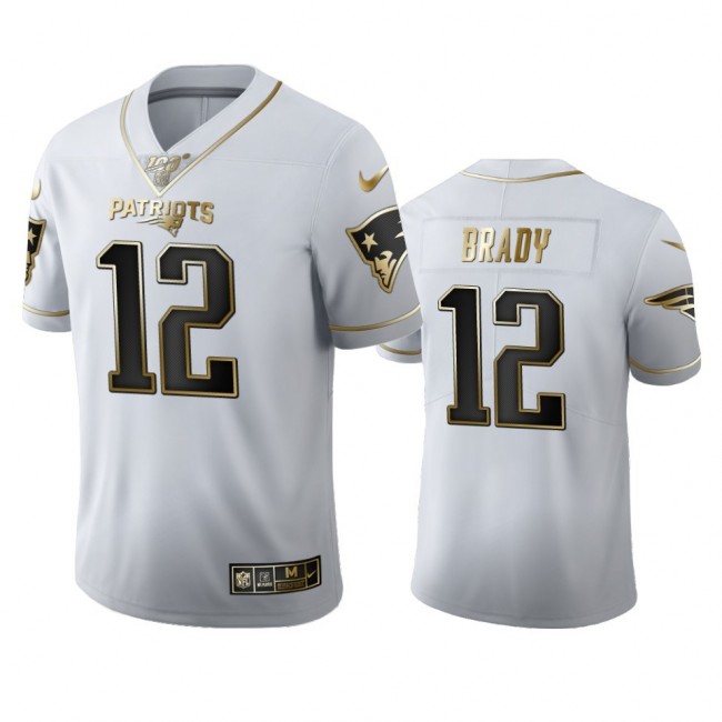 NFL Jersey 48 size-New England Patriots #12 Tom Brady Men's Nike White  Golden Edition Vapor Limited NFL 100 Jersey