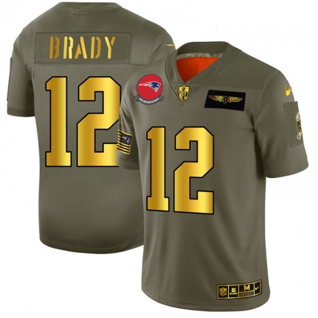 New England Patriots #12 Tom Brady NFL Men's Nike Olive Gold 2019 Salute to Service Limited Jersey