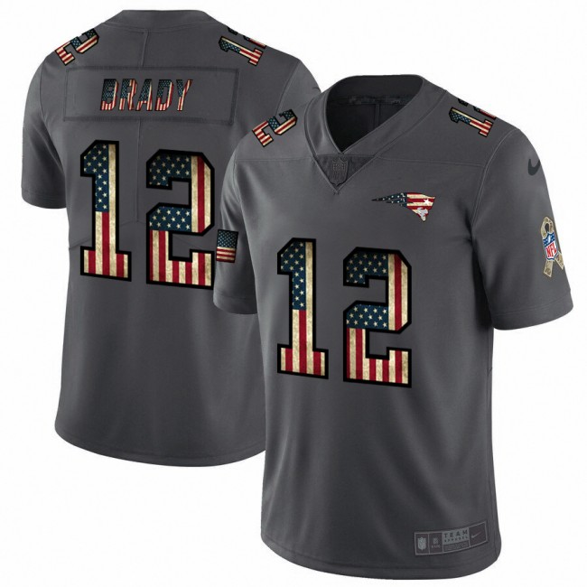 New England Patriots #12 Tom Brady Nike 2018 Salute to Service Retro USA Flag Limited NFL Jersey