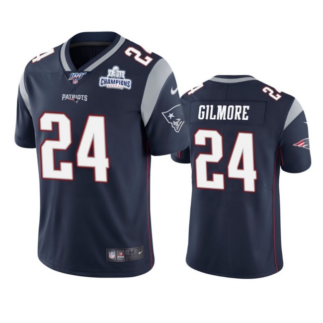 New England Patriots #24 Stephon Gilmore Navy Super Bowl LIII Champions Vapor Limited NFL Jersey