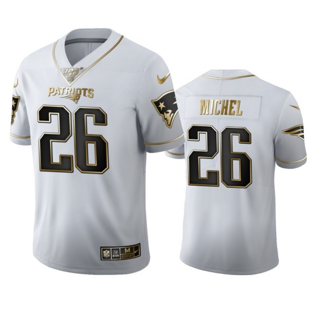 New England Patriots #26 Sony Michel Men's Nike White Golden Edition Vapor Limited NFL 100 Jersey