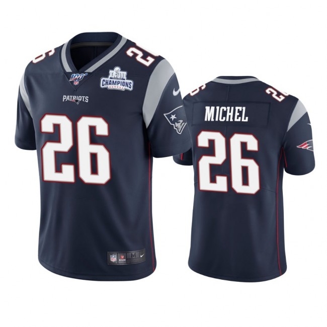 New England Patriots #26 Sony Michel Navy Super Bowl LIII Champions Vapor Limited NFL Jersey