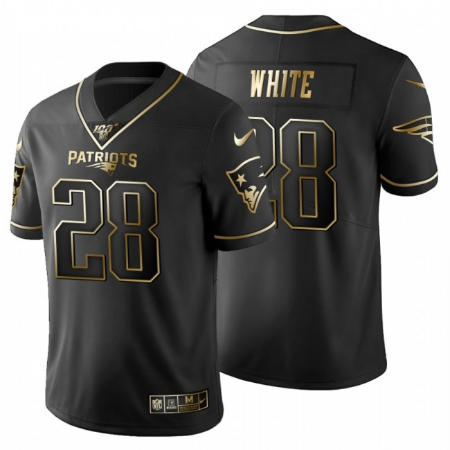 New England Patriots #28 James White Men's Nike Black Golden Limited NFL 100 Jersey