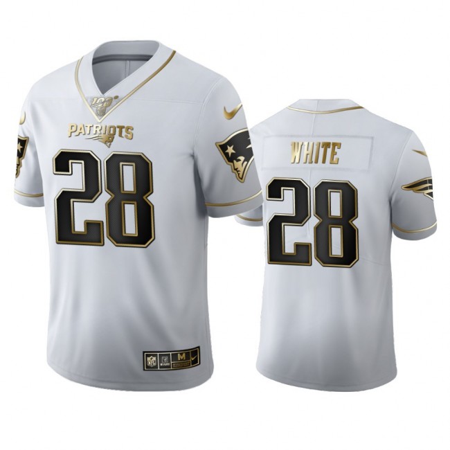 New England Patriots #28 James White Men's Nike White Golden Edition Vapor Limited NFL 100 Jersey