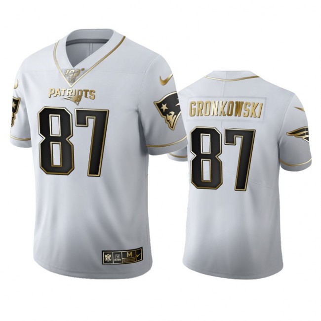 New England Patriots #87 Rob Gronkowski Men's Nike White Golden Edition Vapor Limited NFL 100 Jersey