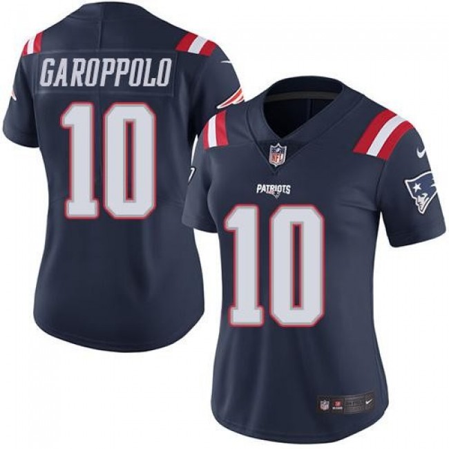 Women's Patriots #10 Jimmy Garoppolo Navy Blue Stitched NFL Limited Rush Jersey
