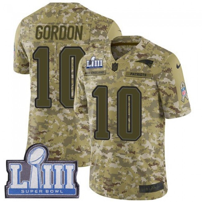 Nike Patriots #10 Josh Gordon Camo Super Bowl LIII Bound Men's Stitched NFL Limited 2018 Salute To Service Jersey