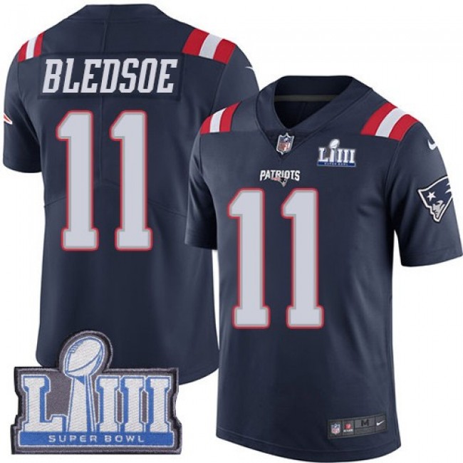 Nike Patriots #11 Drew Bledsoe Navy Blue Super Bowl LIII Bound Men's Stitched NFL Limited Rush Jersey